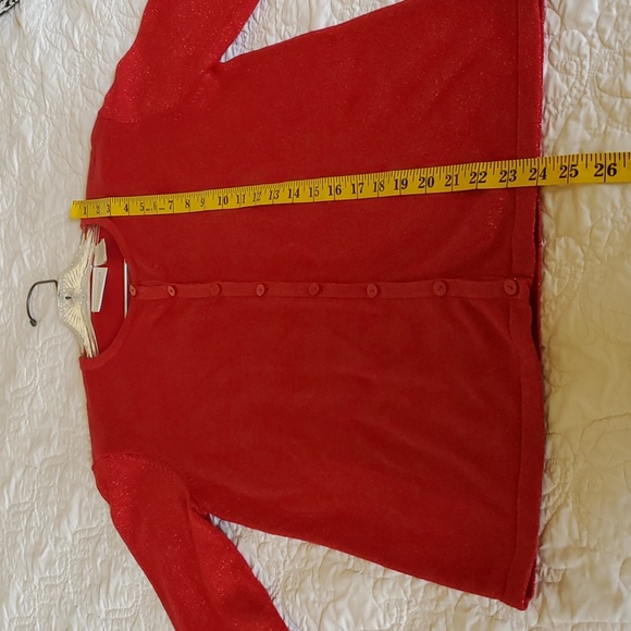 Metallic Red Button up Sweater by Liz Claiborne Petite - Picture 7 of 11